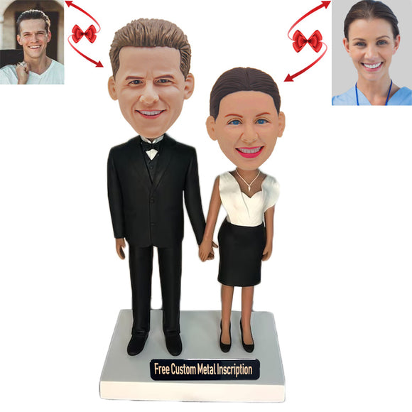 Couple Attending the Ball Custom Bobblehead with Free Metal Inscription