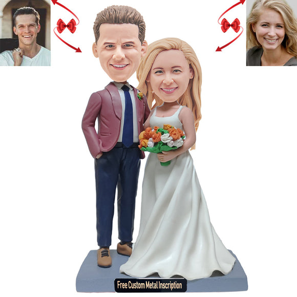 Couple Preparing for Engagement Custom Bobblehead with Free Metal Inscription