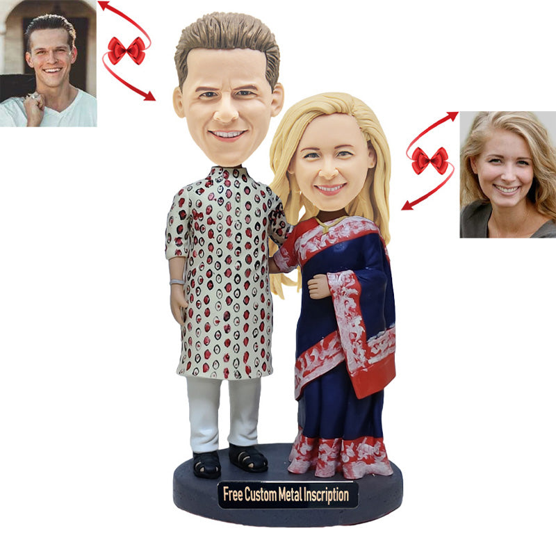 Ethnic Style Couple Custom Bobblehead with Free Metal Inscription