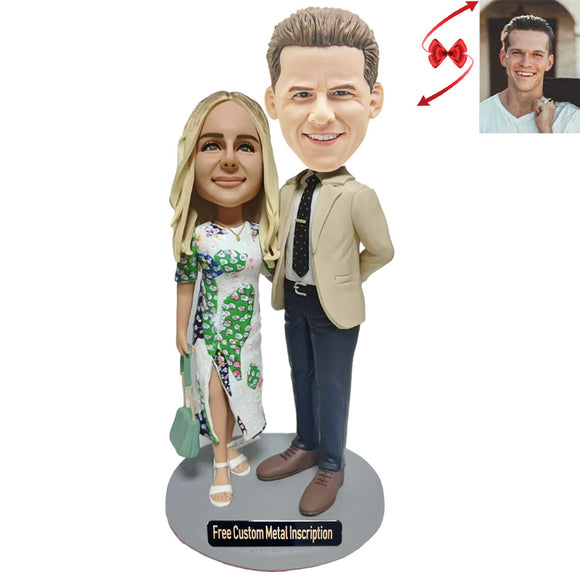Fashionable Couple Custom Bobblehead with Free Metal Inscription
