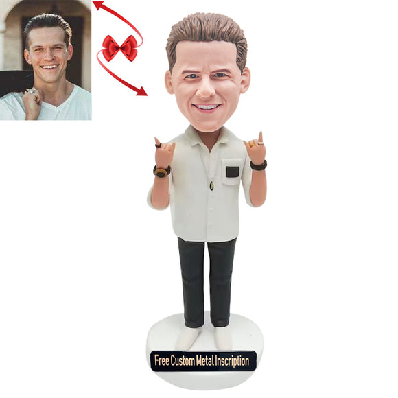 Fashionable Man Custom Bobblehead with Free Metal Inscription