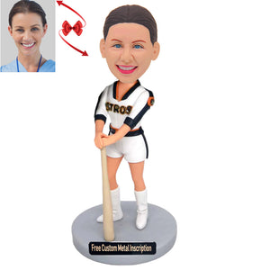 Female Baseball Coach Custom Bobblehead with Free Metal Inscription