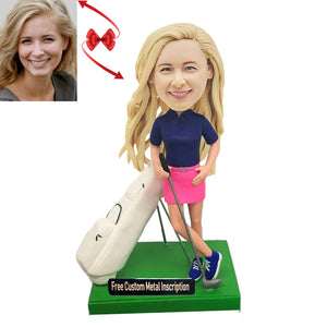 Female Golfer Custom Bobblehead with Free Metal Inscription