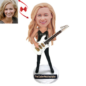 Female Guitarist Custom Bobblehead with Free Metal Inscription