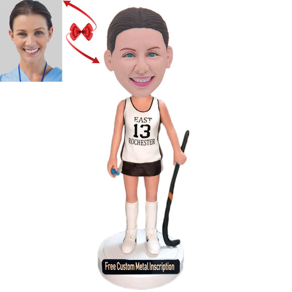 Female Hockey player Custom Bobblehead with Free Metal Inscription