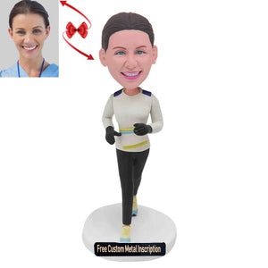 Female Jogger Custom Bobblehead with Free Metal Inscription