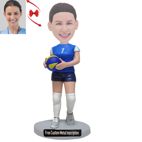 Female Volleyball Player Custom Bobblehead with Free Metal Inscription