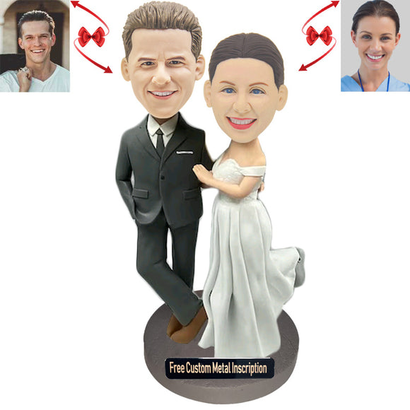 Happy Couple Custom Bobblehead with Free Metal Inscription