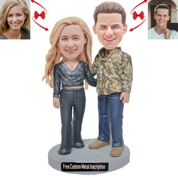 Hip Hop Couple Custom Bobblehead with Free Metal Inscription