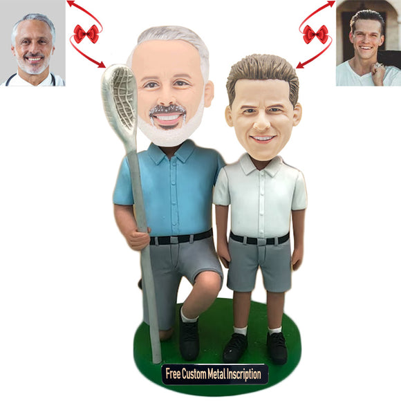 Lacrosse Father and Son Custom Bobblehead with Free Metal Inscription