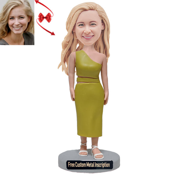 Lady in Hollow Out Knit Dress Custom Bobblehead with Free Metal Inscription