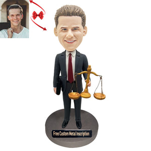 Lawyer Holding A Fair Scale Custom Bobblehead with Free Metal Inscription