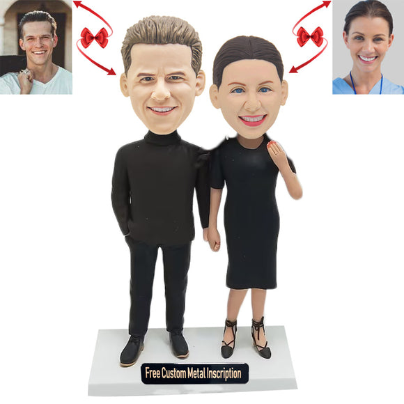 Lovely Couple Custom Bobblehead with Free Metal Inscription