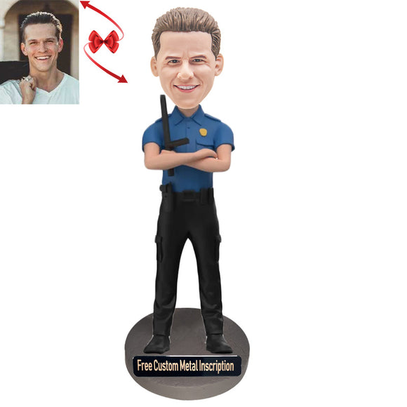 Police with Gun Custom Bobblehead with Free Metal Inscription