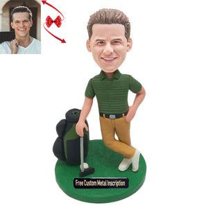 Senior Golf Player Custom Bobblehead with Free Metal Inscription