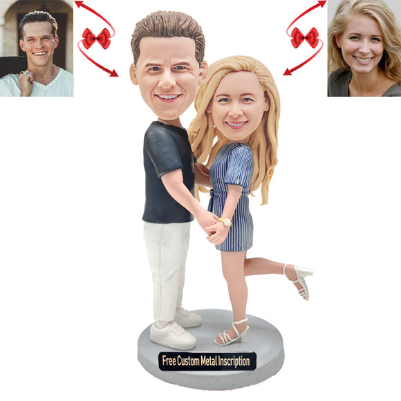 Sweet couple Custom Bobblehead with Free Metal Inscription