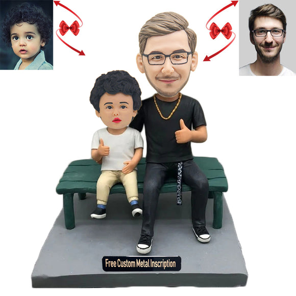 The Best Father and Son Custom Bobblehead with Free Metal Inscription