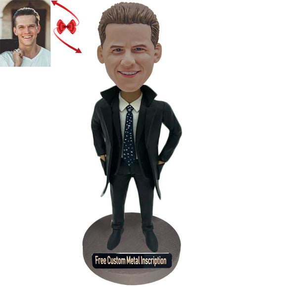 The Boss with His Hand In His Pocket Custom Bobblehead with Free Metal Inscription
