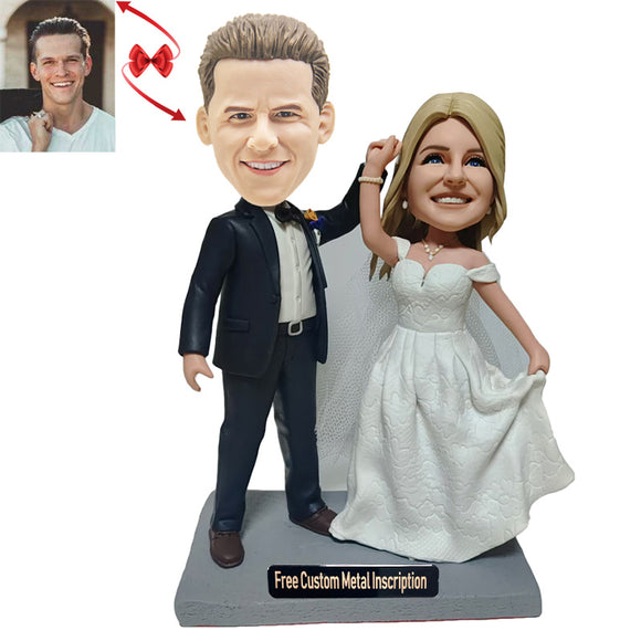 The groom and bride dancing Custom Bobblehead with Free Metal Inscription