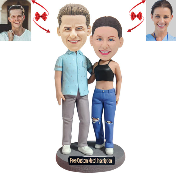 Trendy couple Custom Bobblehead with Free Metal Inscription