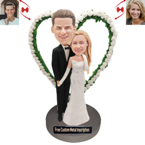 True Love Flower Married Couple Custom Bobblehead with Free Metal Inscription