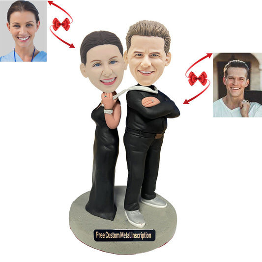 Woman Holding Man Tie Couple Custom Bobblehead