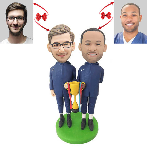 Two Men Holding Trophies Custom Bobblehead