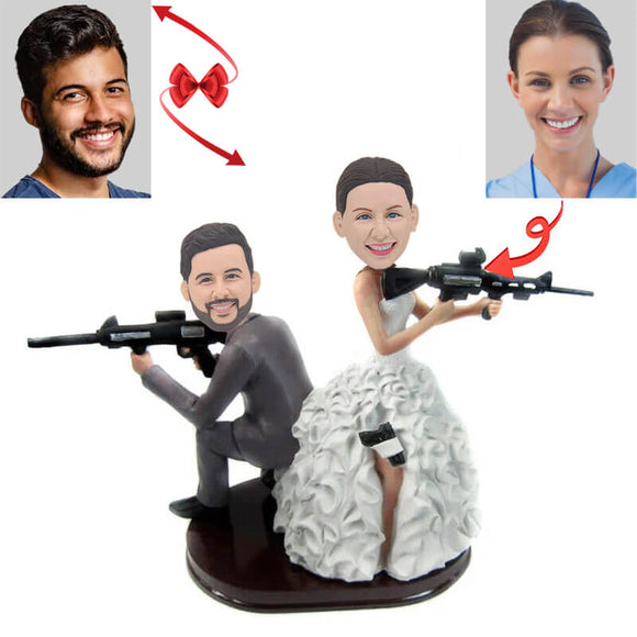 Armed Couple With Rifles Custom Bobblehead