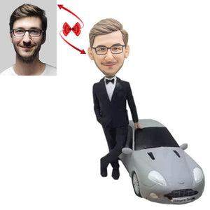 Black Suit Man And Luxury Car Custom Bobblehead