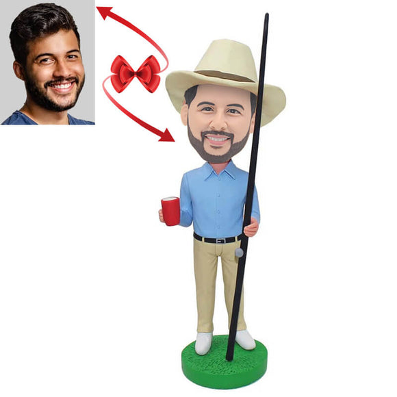 Man Holding A Fishing Rod Custom Bobblehead