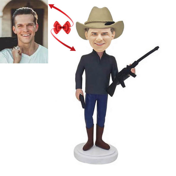 Cowboy Holding A Gun Custom Bobblehead