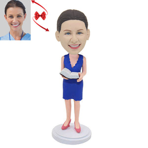 Female Professor With Book Custom Bobblehead