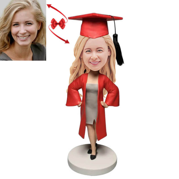 Female Graduate In Red Gown Custom Bobblehead