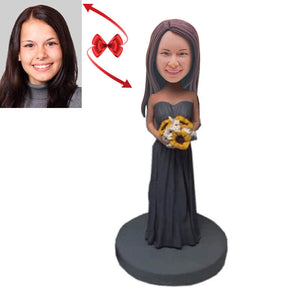 Woman Grey Evening Gown Custom Bobblehead