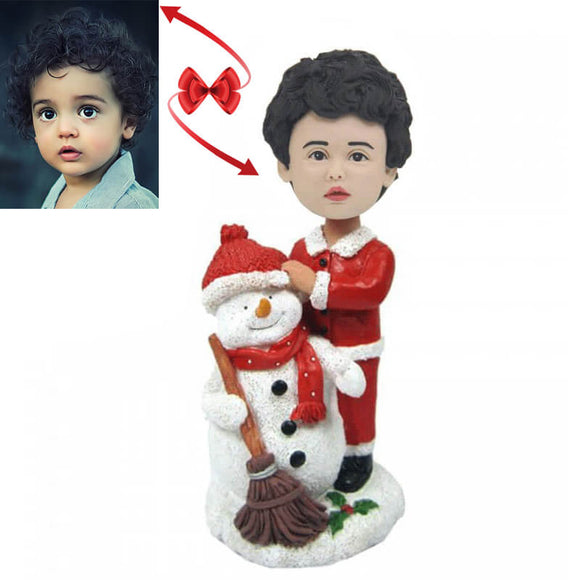 Christmas Child With Snowman Custom Bobblehead
