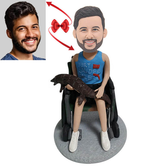 Wheelchair Man and Crocodile Custom Bobblehead