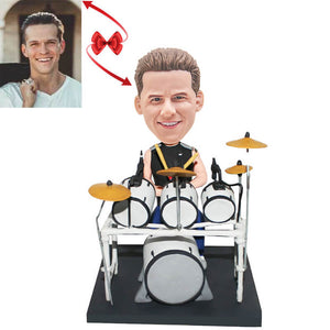 A Drummer Seated Behind Full Drum Set Custom Bobblehead