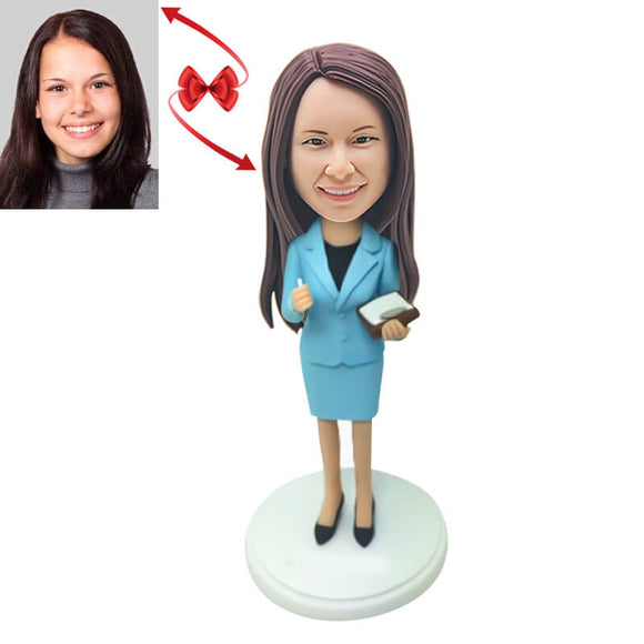 Light Blue Suit Lady Custom Bobblehead