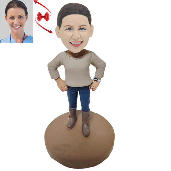 A Lady with Hands Akimbo Custom Bobblehead