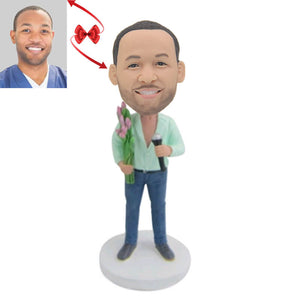 A Male Singer Holding Flowers Custom Bobblehead