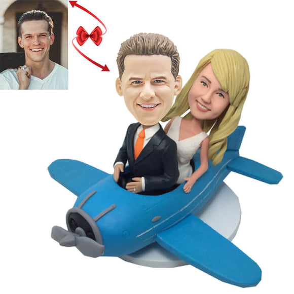 Couple On Plane Wedding Custom Bobblehead