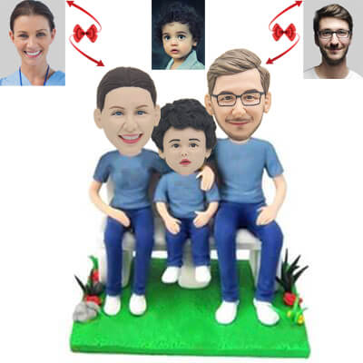 Family of Three Father Mother and Son Custom Bobbleheads