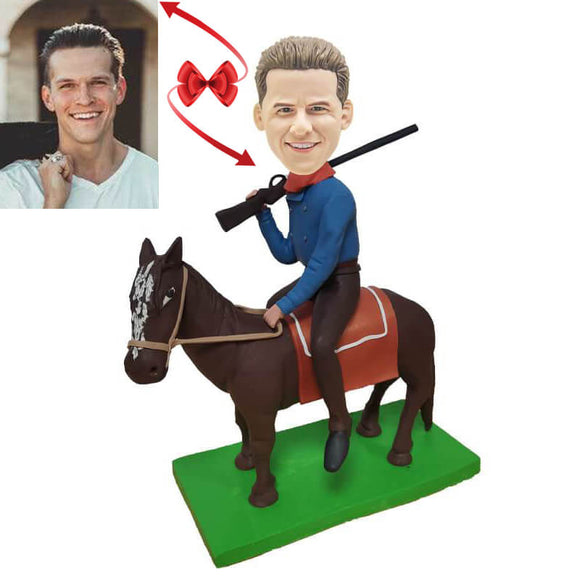 Western Cowboy Riding Custom Bobblehead（Can Add Denim Hat）