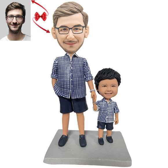 Father and Son in Parent-Child Clothes Custom Bobblehead