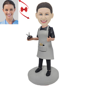 Female Barber Hairdresser With Comb And Scissors Custom Bobbleheads