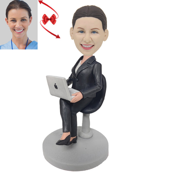 Female Boss Working With Laptopt Custom Bobbleheads