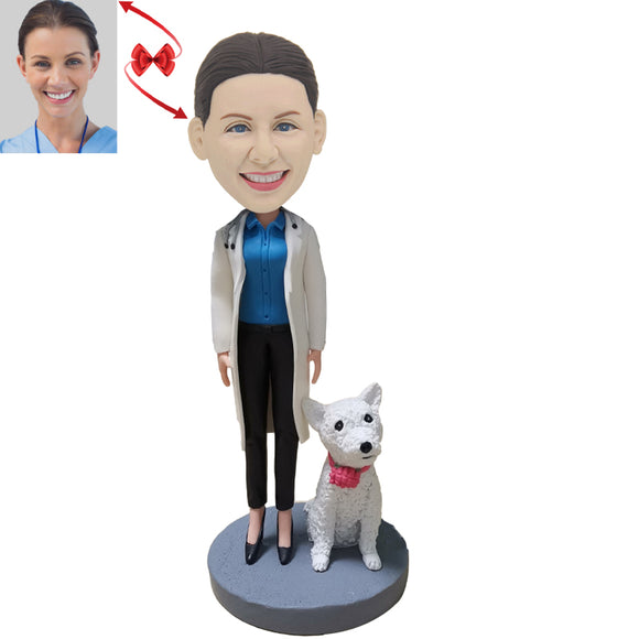 Female Doctor with Dog Custom Bobblehead