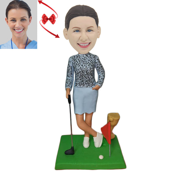 Female Golfer and Trophy Custom Bobblehead