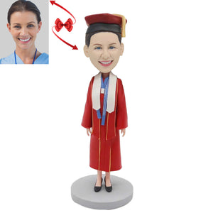 Female Graduates In Red Gown Custom Bobblehead