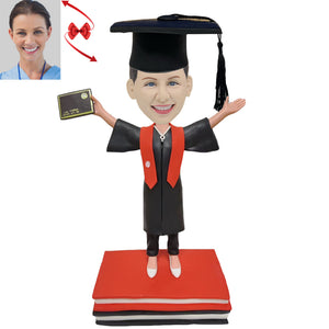 Female Graduate with Diplomas In Hand Custom Bobblehead